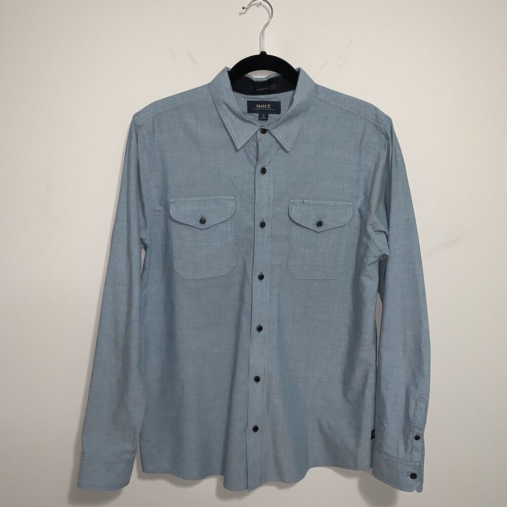 Roark Classic Fit Shirt Mens M Button Up Shirt Western Blue Organic Cotton